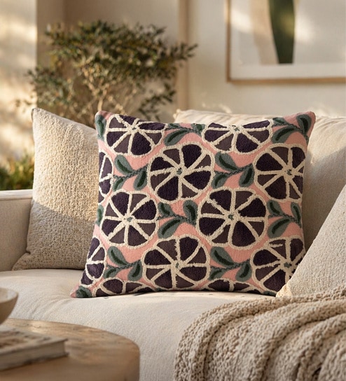 Pack of 2 Plum Abstract  Cotton Hand Crafted Cushion Covers