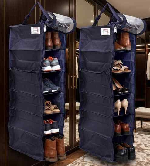 Pack Of 2 Black Canvas Bag Hanging Shoe Organizer Cover