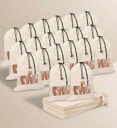Pack Of 20 White Cotton Shoe Organizer Bag Covers