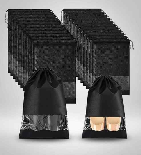Pack Of 24 Black Shoe Organizer Bag Covers