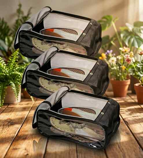 Pack Of 3 Black Shoe Nylon Organizer Bag Covers