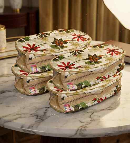 Pack Of 4 Floral Nylon Slipper Organizer Bag Covers