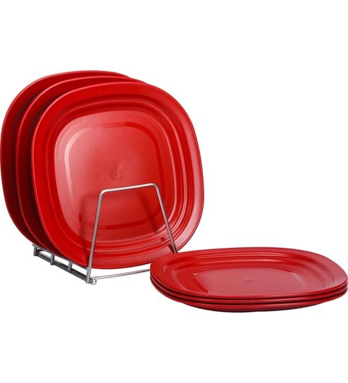 Varmora Plastic Square Side Plate-BPA Free | Microwave Safe| Great For Outdoor picnics | Best for Occasions & Quick Meals ( Set of 6 |Maroon)