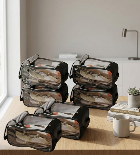 Pack Of 6 Black Shoe Nylon Organizer Bag Covers