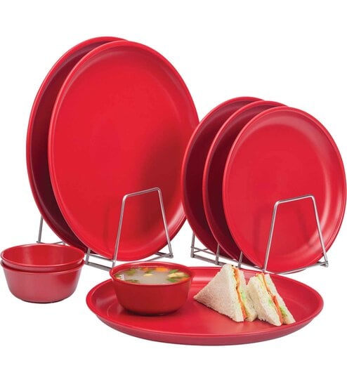 Varmora Dinner Set 9pcs | Simple & Durable Dinnerware Set | Microwave & Dishwasher Safe | Elegant Tableware for Home & Parties- Maroon