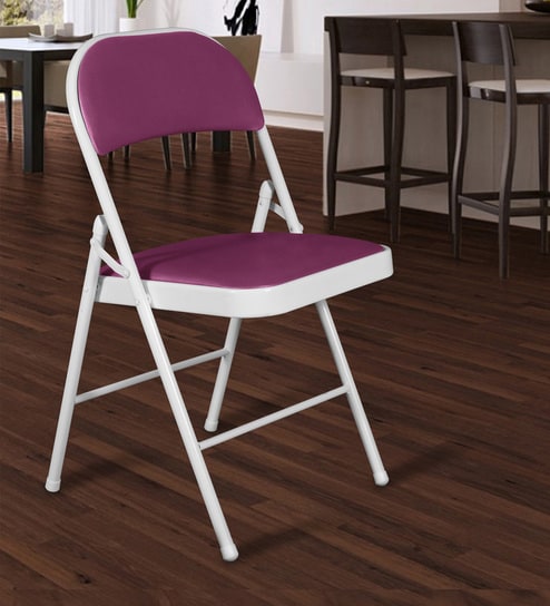 Padded Metal Caf Folding Chair In White And Purple Colour By Story Home