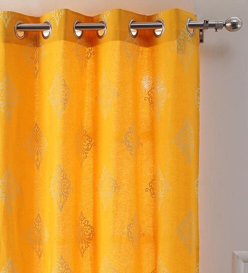 Yellow Traditional Cotton 7 Ft Light Filtering Eyelet Door Curtain by Soumya