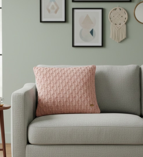 Pale Pink 100% Cotton Kelly 16X16 Inches Knitted Cushion Cover