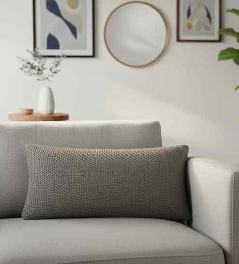 Pale Whisper & Copper Color 100% Cotton Moss 12X20 Inches Knitted Cushion Cover