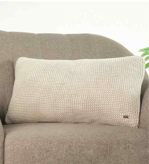 Pale Whisper & Natural 100% Cotton Transfer 12X20 Inches Knitted Cushion Cover