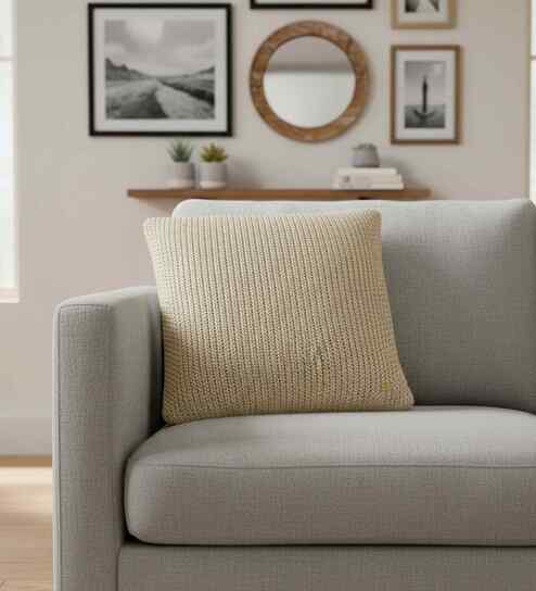 Pale Whisper & Silver 100% Cotton Moss Foil Print 16X16 Inches Knitted Cushion Cover