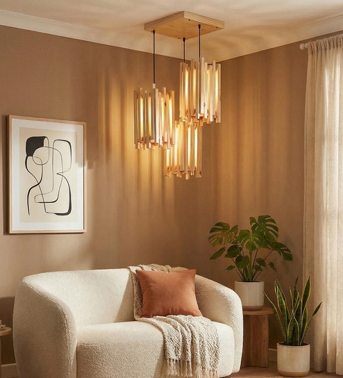 Palisade Beige Solid Wood Cluster Hanging Lights