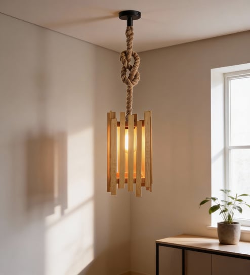 Palisade Beige Solid Wood Single Hanging Lamp