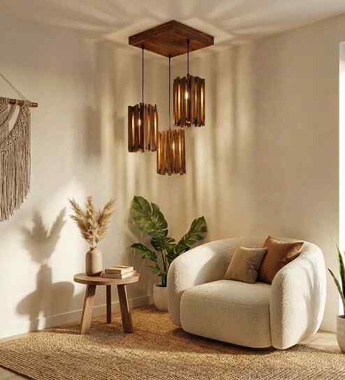 Palisade Brown Solid Wood Cluster Hanging Light