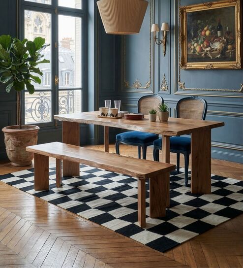 Palisaded Live Edge 6 Seater Dining Table In Natural Finish