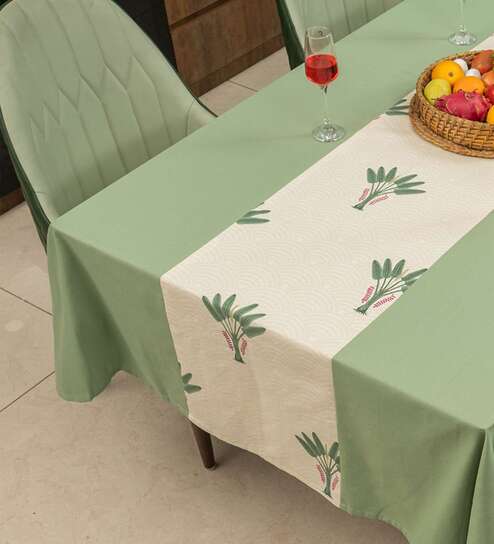 Palm Lagoon Green (Panal) Solid Cotton Table Cover ( 4 Seater  )