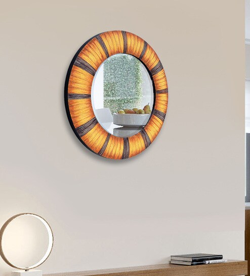 Buy Multicolour Wood And Glass Sand Art Decorative Mirror By