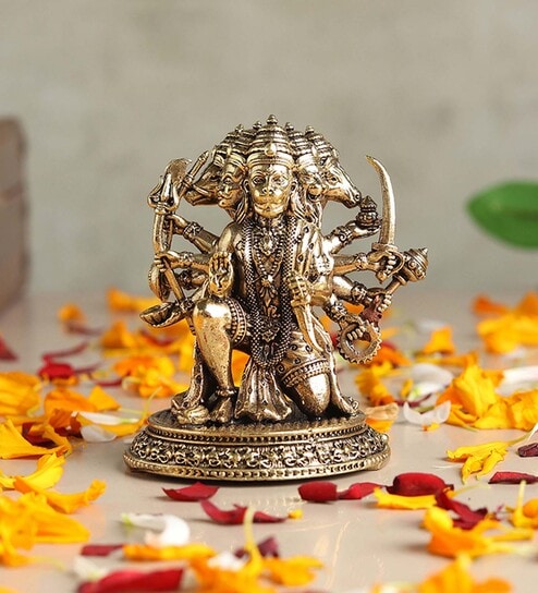 Golden Panchmukhi Hanuman Brass Idol