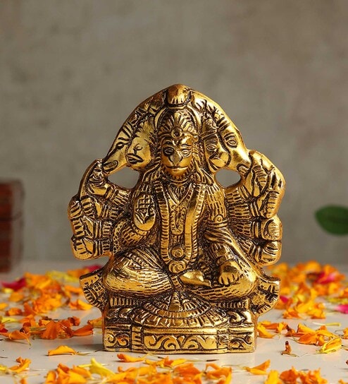 (1Pc) Gold Metal Panchmukhi Hanuman Ji Idol For Home Temple