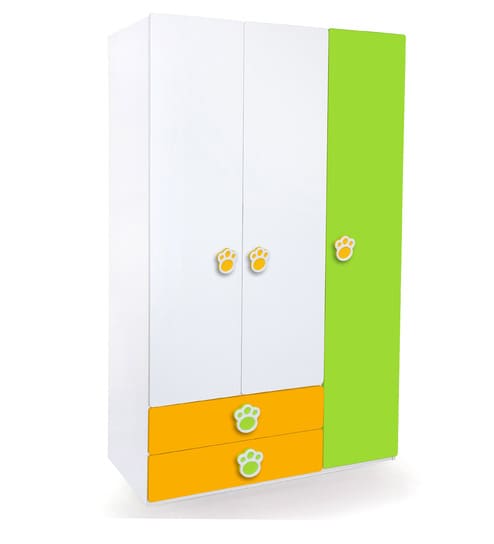 Buy Panda Three Door Wardrobe In Yellow Green White Colour By