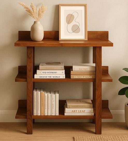 Pandrup Mango Wood Book Shelf In Walnet Finish