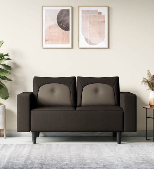 Pangram Fabric 2 Seater Sofa In Dark Brown Colour