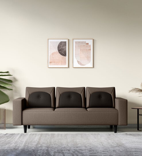 Pangram Fabric 3 Seater Sofa In Taupe Colour