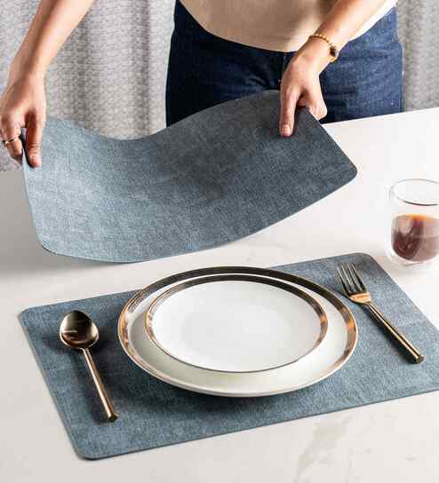 pano Azure Weave Blue Woven Texture PVC Dining Table Mats (Set of 6)-picture-10