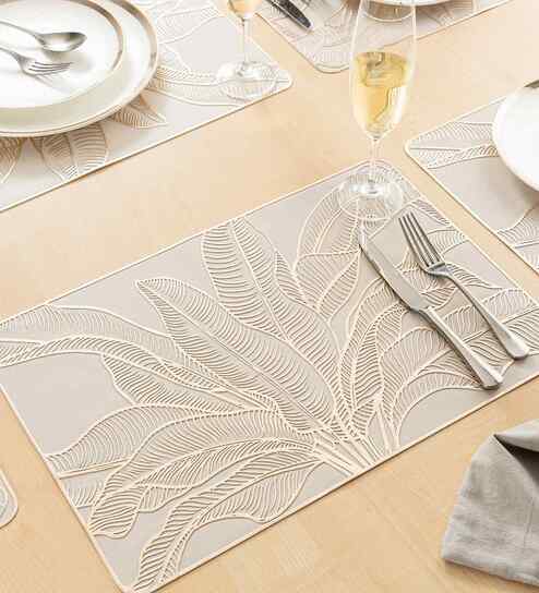 pano Botanical Glow Golden PVC Dining Table Mats (Set of 6)-picture-12