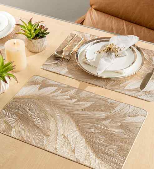 Feather Luxe Golden PVC Dining Table Mats (Set of 6)