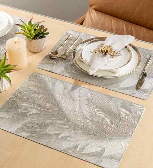 pano Feather Luxe Silver PVC Dining Table Mats (Set of 6)-picture-39