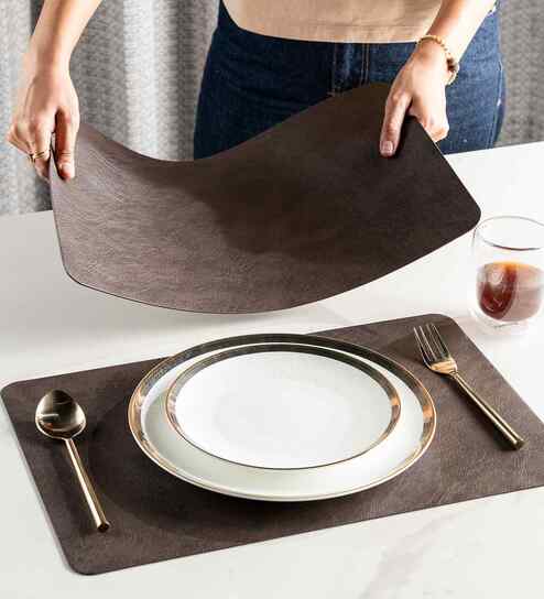 pano Nordic Leather Brown PVC Dining Table Mats (Set of 6)-picture-18