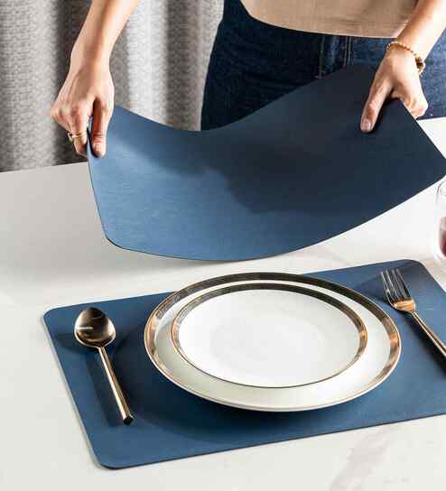 pano Nordic Leather Navy Blue PVC Dining Table Mats (Set of 6)-picture-23