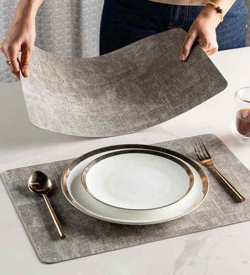 pano Sandstone Weave Light Grey Woven Texture PVC Dining Table Mats (Set of 6)-picture-20