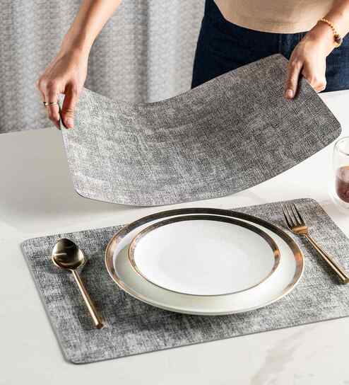 Silver Weave Grey Woven Texture PVC Dining Table Mats (Set of 6)-image-30
