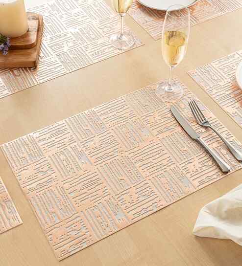 pano Urban Grid Rosegold PVC Dining Table Mats (Set of 6)-picture-38