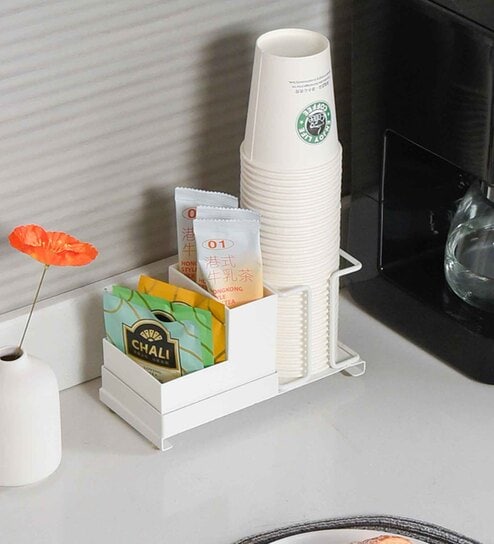 White Carbon Steel Paper Cup Storage Organizer