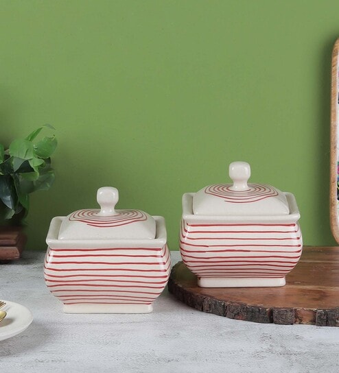 Parikrama Red Spiral 500ml (Set of 2) Ceramic Serving Bowl