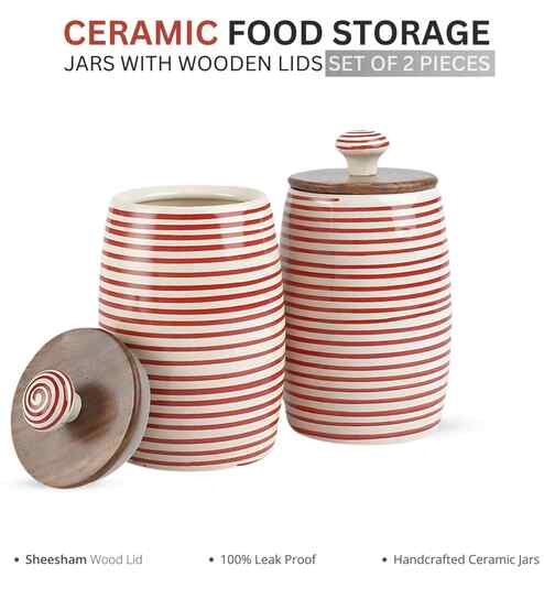 Parikrama Red Spiral Leak Proof Ceramic Small Dholak Jars Set of Two