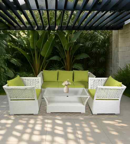 Paris Wicker 2+1+1 Sofa Set In Beige And Brown Color