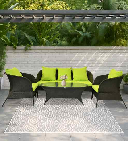 Paris Wicker 2+1+1 Sofa Set In Black And Brown Dual Tone Color