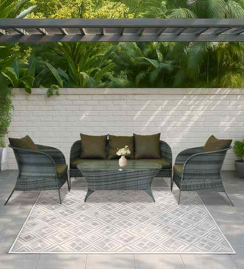Paris Wicker 2+1+1 Sofa Set In Dual Tone Grey Color