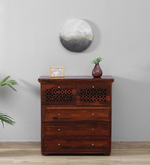 Parnika Sheesham Wood Chest Of Drawers In Honey Oak Finish
