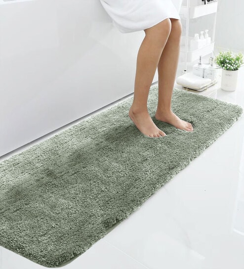 Pastel Green Geometric Microfiber 5 ft x 2 ft Machine Made Runner