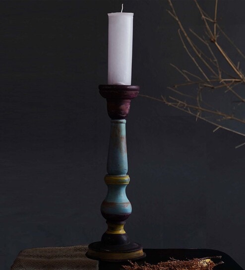 Pastel Period Black Solid Wood Candle Holder