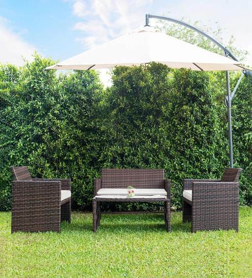 Patio Wicker Table and Chair Set in Brown & Cream Colour