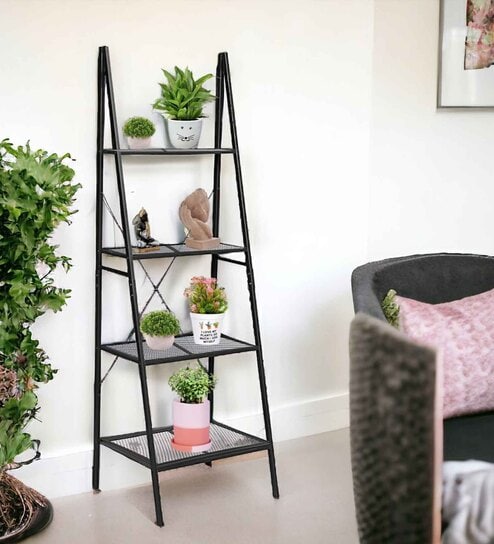 Patio Set of 2 Black Metal Plant Stand