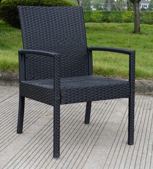 Bologna Wicker Table and Chair Set in Black & White with 2 Chairs