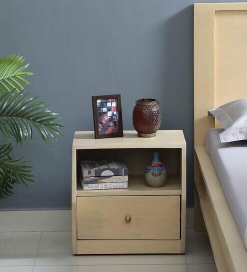 Paulina Solid Wood Bedside Table In Gold Wash Finish With Drawer