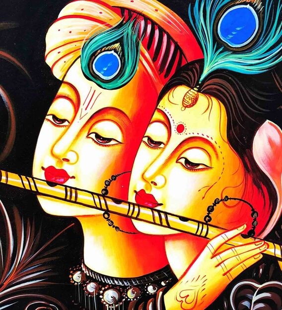 Buy Canvas 40 x 0.5 x 28 Inch Radha Krishna Hand Framed Oil Paintings ...